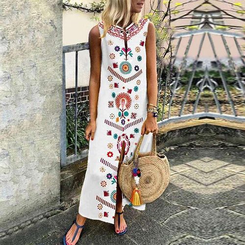 2020 European and American popular sleeveless midi skirt Amazon independent station hot selling casual fashion print dress black L