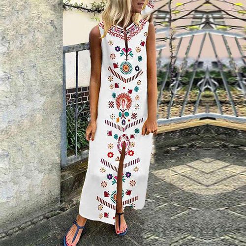2020 European and American popular sleeveless midi skirt Amazon independent station hot selling casual fashion print dress black L