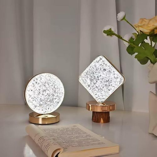 WOMHOPE Bedside Table Lamp Cordless Rechargeable Battery Operated Long Touch Stepless Dimming 3 Color Modes Nursery Night Light Desktop Lamp Acrylic Crystal (Star Gold)