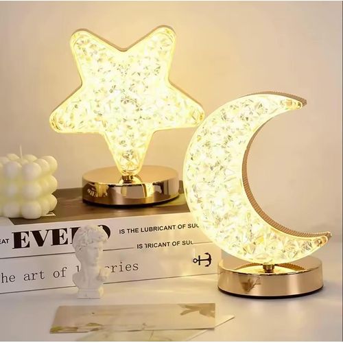 WOMHOPE Bedside Table Lamp Cordless Rechargeable Battery Operated Long Touch Stepless Dimming 3 Color Modes Nursery Night Light Desktop Lamp Acrylic Crystal (Star Gold)
