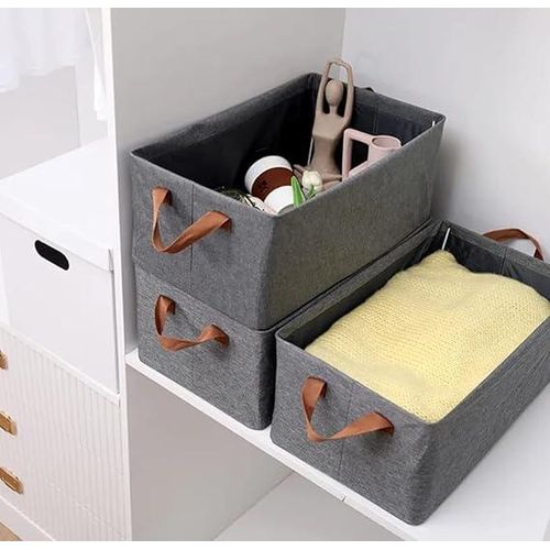2 Pcs Foldable Cloth Basket For Storage With Metal Frame & Handle, Space Saver Wardrobe Bin Box Organizer