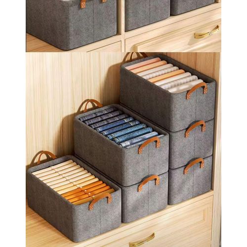 2 Pcs Foldable Cloth Basket For Storage With Metal Frame & Handle, Space Saver Wardrobe Bin Box Organizer