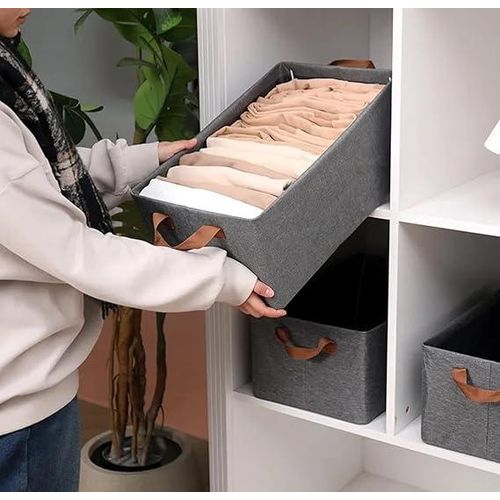 2 Pcs Foldable Cloth Basket For Storage With Metal Frame & Handle, Space Saver Wardrobe Bin Box Organizer