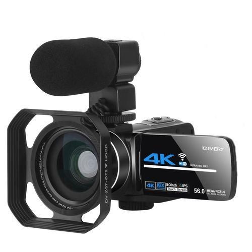 KOMERY AF2 4K Digital Video Camera With Hood  Microphone  Wideangle