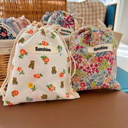 Ins Cotton Baby Nappy Bag String Pocket Printed Flower Organizer Nappy Pouch Babies Accessories Baby Essentials Mommy Bag