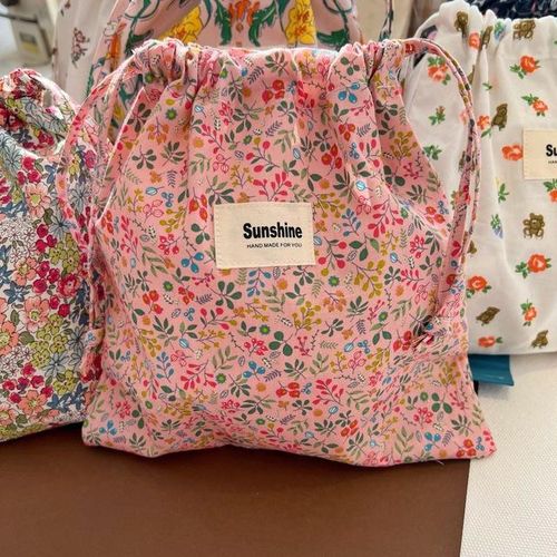 Ins Cotton Baby Nappy Bag String Pocket Printed Flower Organizer Nappy Pouch Babies Accessories Baby Essentials Mommy Bag