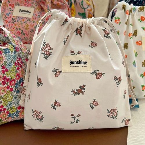 Ins Cotton Baby Nappy Bag String Pocket Printed Flower Organizer Nappy Pouch Babies Accessories Baby Essentials Mommy Bag