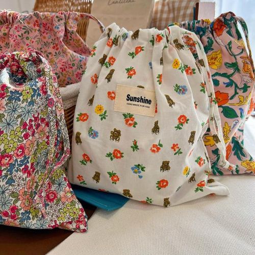 Ins Cotton Baby Nappy Bag String Pocket Printed Flower Organizer Nappy Pouch Babies Accessories Baby Essentials Mommy Bag