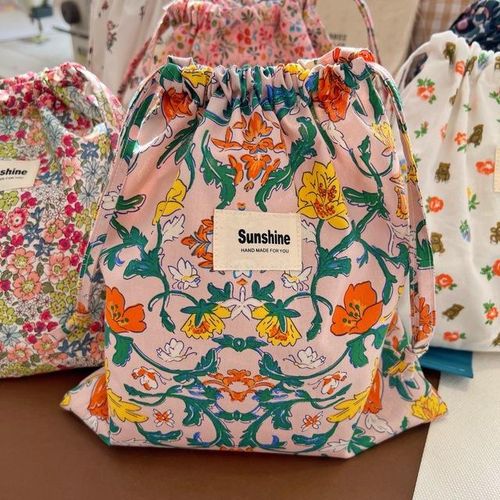 Ins Cotton Baby Nappy Bag String Pocket Printed Flower Organizer Nappy Pouch Babies Accessories Baby Essentials Mommy Bag