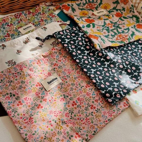 Ins Cotton Baby Nappy Bag String Pocket Printed Flower Organizer Nappy Pouch Babies Accessories Baby Essentials Mommy Bag