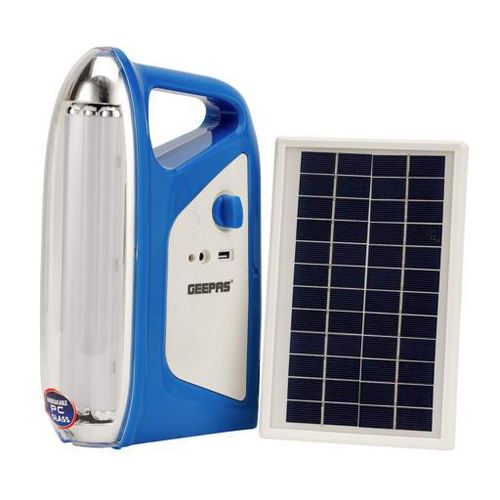 Geepas 2 IN 1 Rechargeable Solar LED Lantern with USB Mobile Charging Output - Mega Luminous Lantern, Ideal for Power Outages Emergencies Household Use-