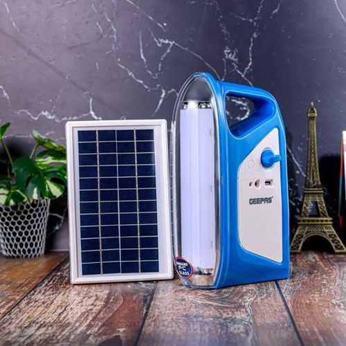 Geepas 2 IN 1 Rechargeable Solar LED Lantern with USB Mobile Charging Output - Mega Luminous Lantern, Ideal for Power Outages Emergencies Household Use-