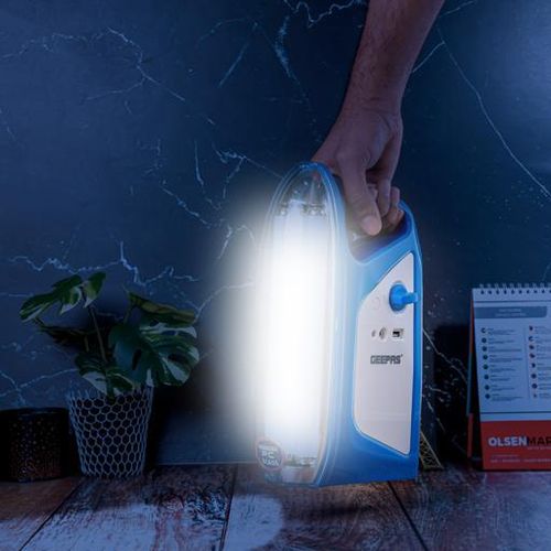 Geepas 2 IN 1 Rechargeable Solar LED Lantern with USB Mobile Charging Output - Mega Luminous Lantern, Ideal for Power Outages Emergencies Household Use-