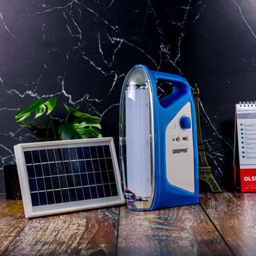 Geepas 2 IN 1 Rechargeable Solar LED Lantern with USB Mobile Charging Output - Mega Luminous Lantern, Ideal for Power Outages Emergencies Household Use-