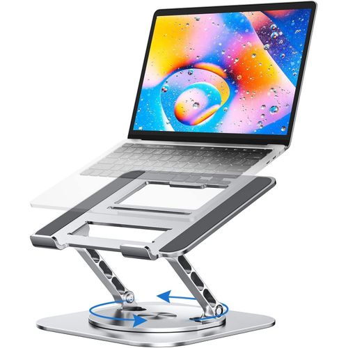 Vivan Adjustable Laptop Stand For Desk, Ergonomic Riser With 360&deg; Rotating Base, Foldable Notebook Computer Holder Compatible MacBook Air Pro, Dell XPS - Gray