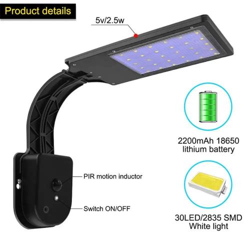 Solar Light Bending Outdoor Waterproof Solar Street Light Safety Motion Sensor Light Suitable for Deck Courtyard Front Door Path - Black