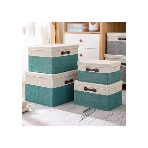 4 Pack Decorative Foldable Clothes Storage Boxes Toy Containers Documents Cases With Lids Fabric Organizer Bins with Lids Storage Baskets Hamper For Shelves Drawers, Desktop, Closet, Playroom, Classroom, Office, Bedroom -Multicolor