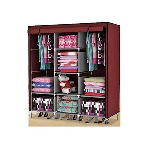 3 Column Steel Cloth Wardrobe Not Assembled - Maroon