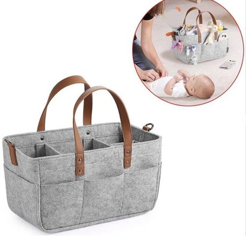 Baby Felt Storage Nursery Organizer Basket Infant Diaper Bag with Handle Caddy Changing Nappy Kids Storage Carrier Storage