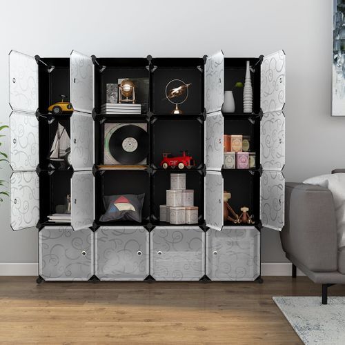 Plastic Frame Portable Wardrobe 4 Column Plastic Wardrobe - Black,White