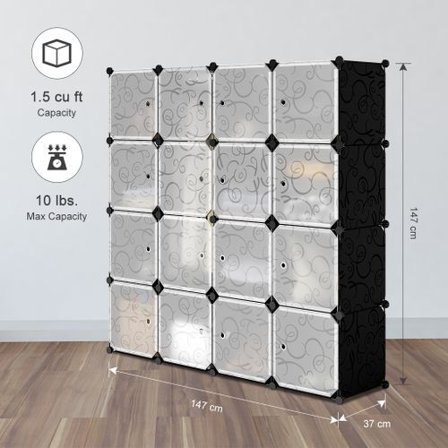 Plastic Frame Portable Wardrobe 4 Column Plastic Wardrobe - Black,White
