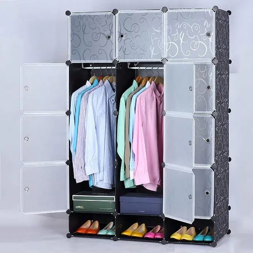 Elegant Plastic Wardrobe With Shoe Storage Not Assembled - Black