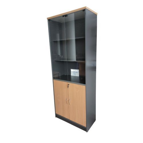 Wooden Office Bookshelf With Glass Doors- Cherry