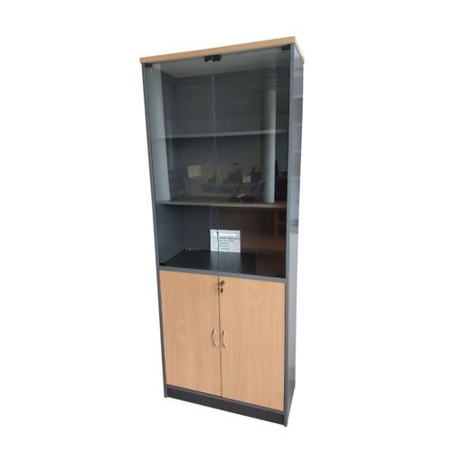 Wooden Office Bookshelf With Glass Doors- Cherry
