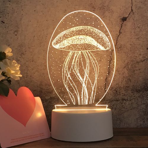 White Base Creative 3D Tricolor LED Decorative Night Light, Button Plug Version, Shape:Jellyfish(White-Warm-Warm White)