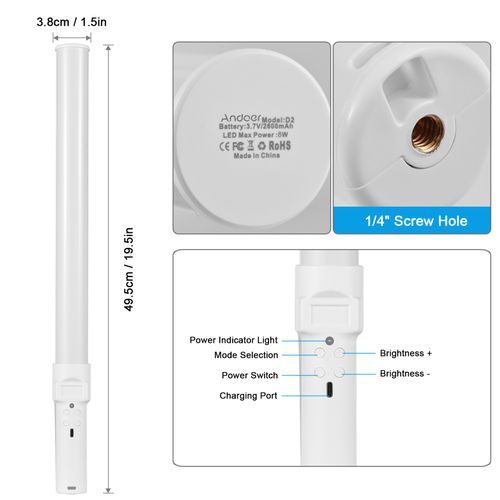 Andoer D2 Handheld RGB Light Tube LED Video Light Wand