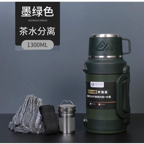2 Liters Tea Water Separation Travel Vacuum Flask Outdoor Portable Thermos Bottle Hiking Tea Cup Car Water Pot -Multicolor