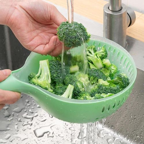 Double Layer Strainer Colander Drain Basket Bowl Kitchen Tool Fast Draining Tools Vegetables Washing Basket for Meat Grapes Home BBQ (White, Green, Blue,Pink)