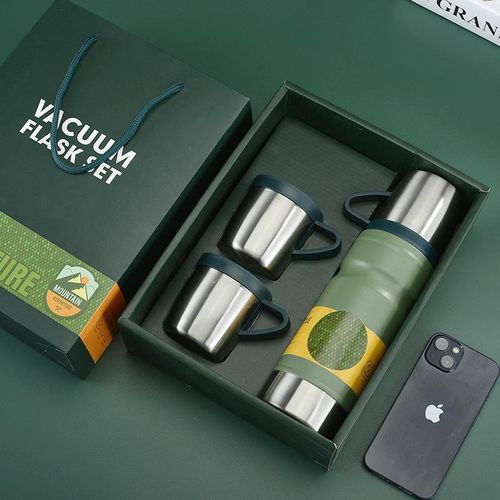 680ml Gift Box Set Flask with 2 Cup Double-Layer Stainless Steel Vacuum Thermos Coffee Tumbler Travel Mug Water Tea Infuser Taza- Multicolor