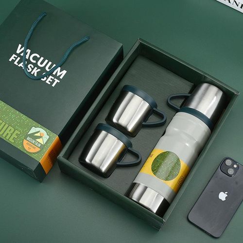 680ml Gift Box Set Flask with 2 Cup Double-Layer Stainless Steel Vacuum Thermos Coffee Tumbler Travel Mug Water Tea Infuser Taza- Multicolor