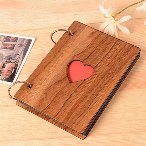 DIY Photo Album Wood Cover Anniversary Scrapbook 6 Inches