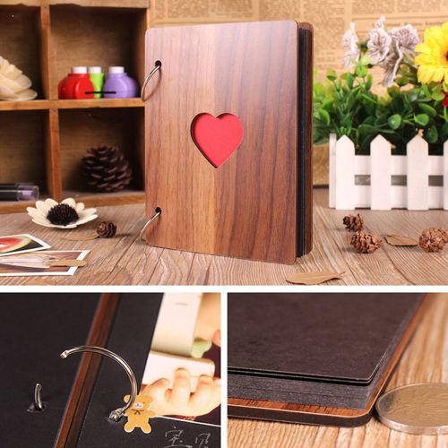 DIY Photo Album Wood Cover Anniversary Scrapbook 6 Inches