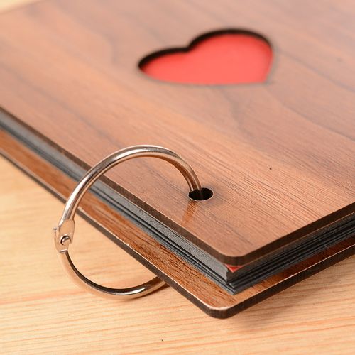DIY Photo Album Wood Cover Anniversary Scrapbook 6 Inches