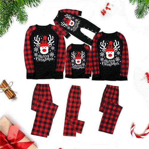 2021 European and American Amazon ebay new Santa Claus plaid antlers printed home clothes pajamas parent-child wear Photo Color Women's model-XL