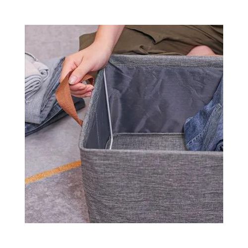 Foldable Cloth Basket For Storage With Metal Frame & Handle, Space Saver Wardrobe Bin Box Organizer