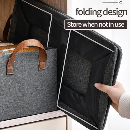 Foldable Cloth Basket For Storage With Metal Frame & Handle, Space Saver Wardrobe Bin Box Organizer