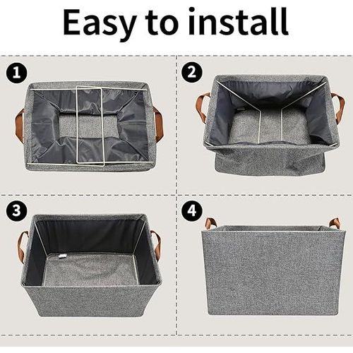 Foldable Cloth Basket For Storage With Metal Frame & Handle, Space Saver Wardrobe Bin Box Organizer