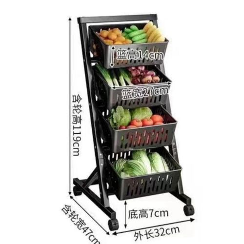 Kitchen Fruit Vegetable Storage Stackable Metal Wire Basket Stand 4 Tier Rolling Cart with 4 Detachable Cube Pantry Organizer Rack with Detachable Bin Metal Rack Stand for Organizing Utility Cart with Wheels- Multicolor