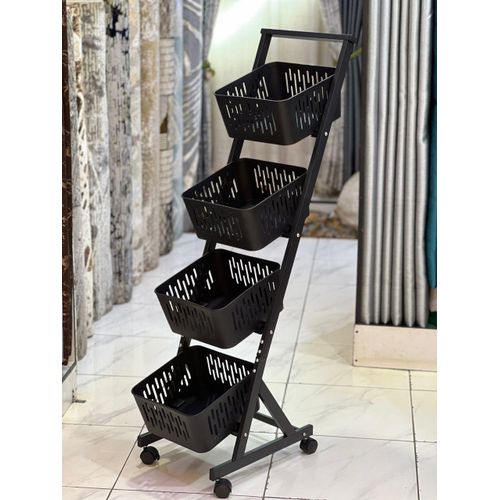 Kitchen Fruit Vegetable Storage Stackable Metal Wire Basket Stand 4 Tier Rolling Cart with 4 Detachable Cube Pantry Organizer Rack with Detachable Bin Metal Rack Stand for Organizing Utility Cart with Wheels- Multicolor