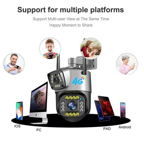 Outdoor 4mp Dual lens Wireless CCTV camera security surveillance systems connected to mobile phone 4g SIM card PTZ camera