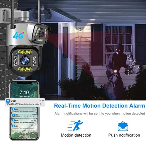 Outdoor 4mp Dual lens Wireless CCTV camera security surveillance systems connected to mobile phone 4g SIM card PTZ camera