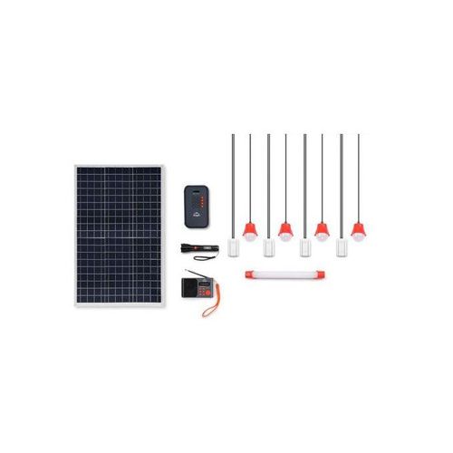 d.light Solar X2000 lighting (4 bulbs, 1 tube light) system with solar panel, radio, torchlight, Charges phone