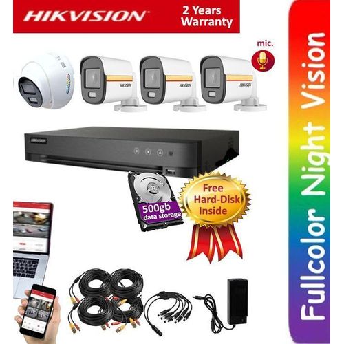 4 CCTV Fullcolor Camera Kit  (1Dome+3Bullet Shape Pack), Free 500GB Hard Disk Inside