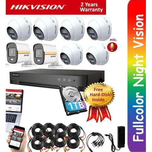 8 CCTV Fullcolor Camera Kit  (6Dome+2Bullet Shape Pack), Free 1000GB Hard Disk Inside