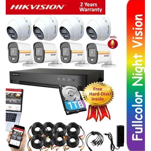 8 CCTV Fullcolor Camera Kit  (4Dome+4Bullet Shape Pack), Free 1000GB Hard Disk Inside