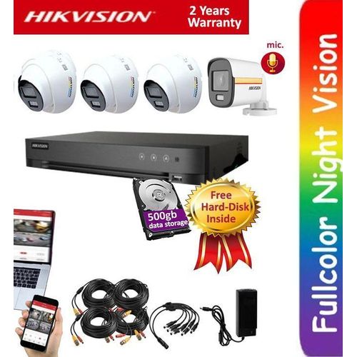 4 CCTV Fullcolor Camera Kit  (3Dome+1Bullet Shape Pack), Free 500GB Hard Disk Inside